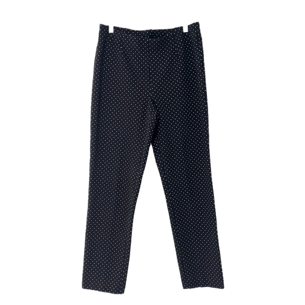 J Jill Ponte Slim Leg Pants Women M Black PolkaDot Pull On Stretch Career Office